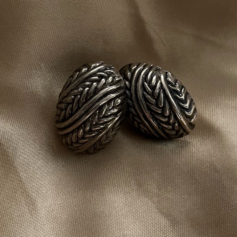 Textured Silver-Tone Statement Earrings - image 1